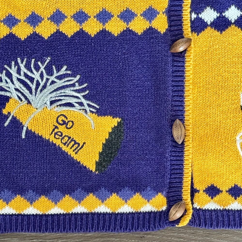 VTG Minnesota Vikings NFL Granny Sweater Cardigan Patchwork Embroidery Womens XL - Picture 2 of 13